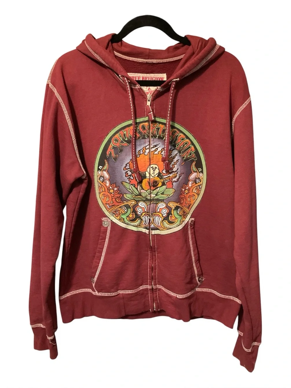Vintage 90’s True Religion Flame Buddha Hoodie Size XL
